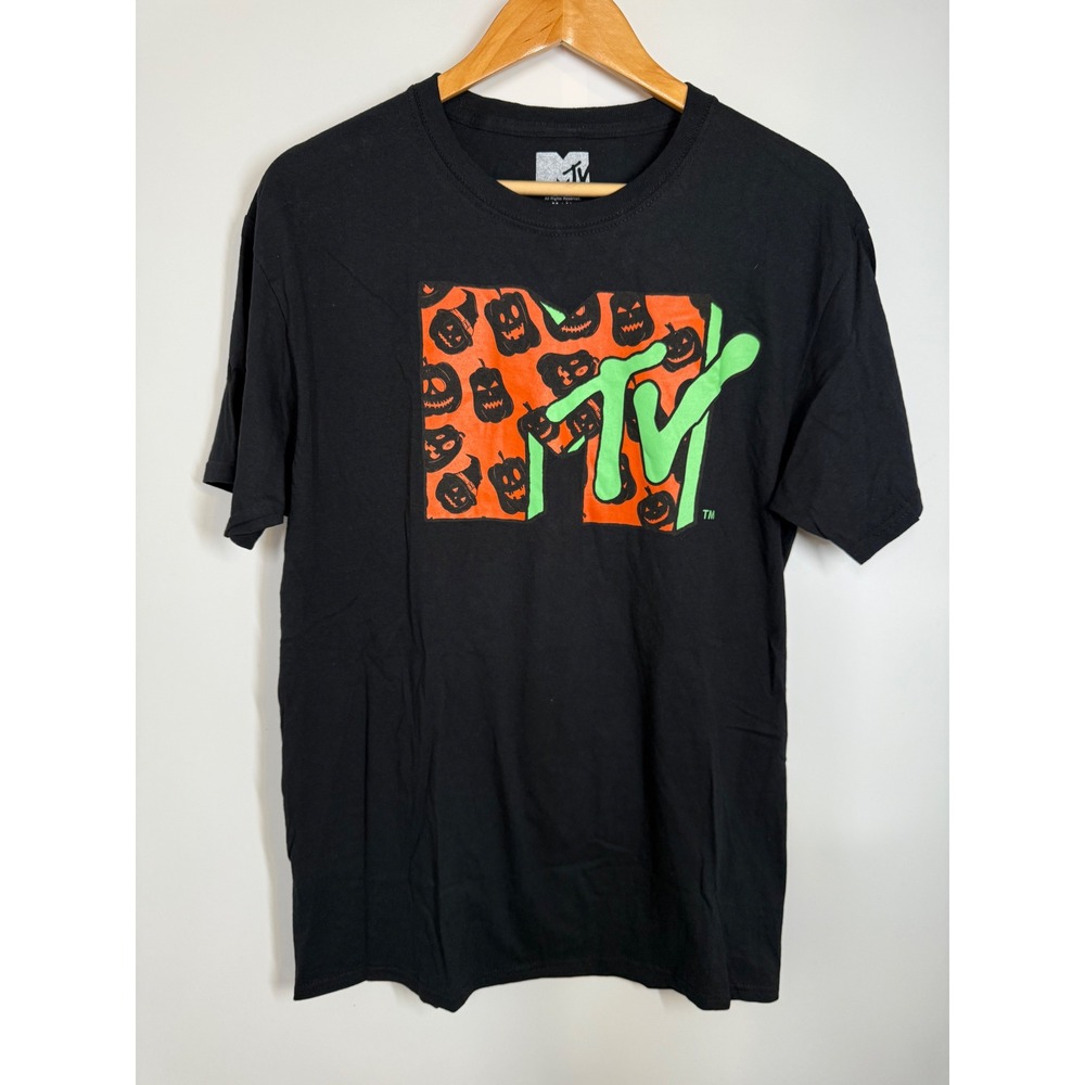 NWOT MTV Halloween Pumpkin Jack-o-lantern‎ Graphic T-Shirt Sz M Black Tee Viacom